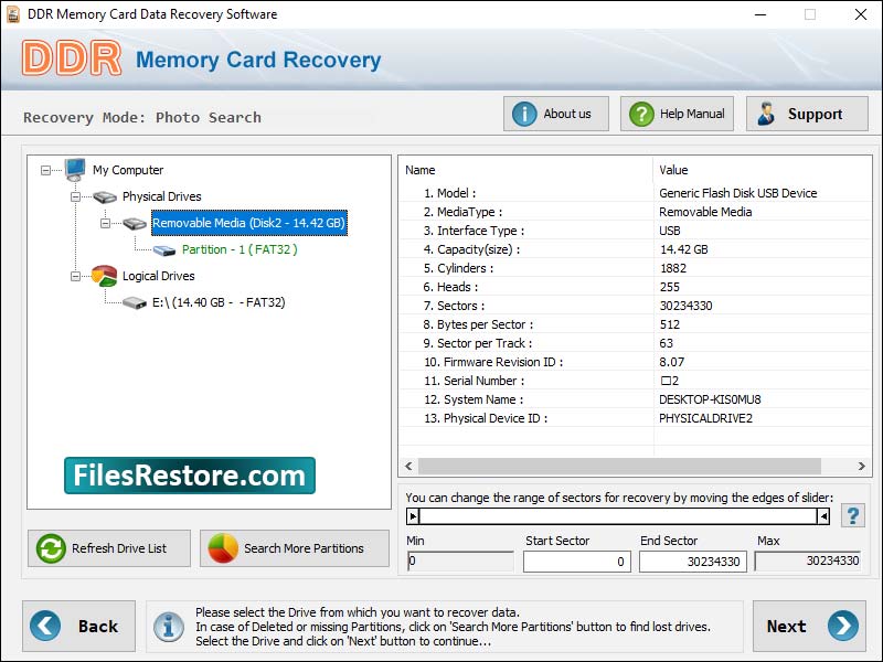 Memory Card Files Restore Program