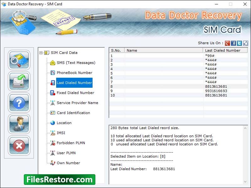 SIM Card Data Restore Tool screenshot