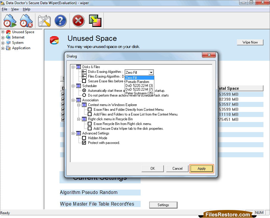 Select disks erasing algorithm