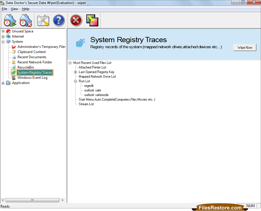 Select system registry traces
