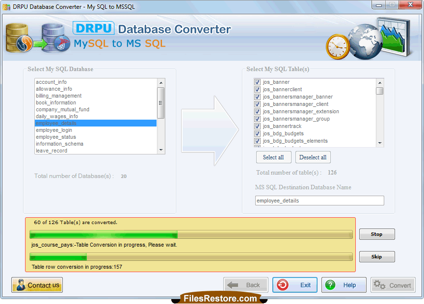 Status of database conversion process