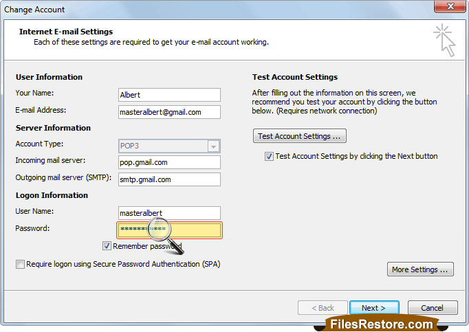 Locate the password field